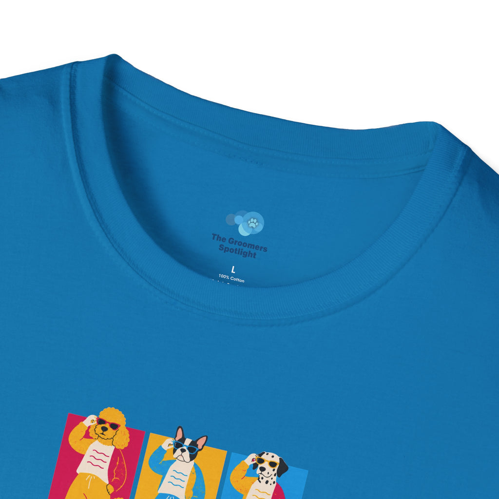 The Groomers Spotlight T-Shirt — Summertime Retro Canine Trio Tee