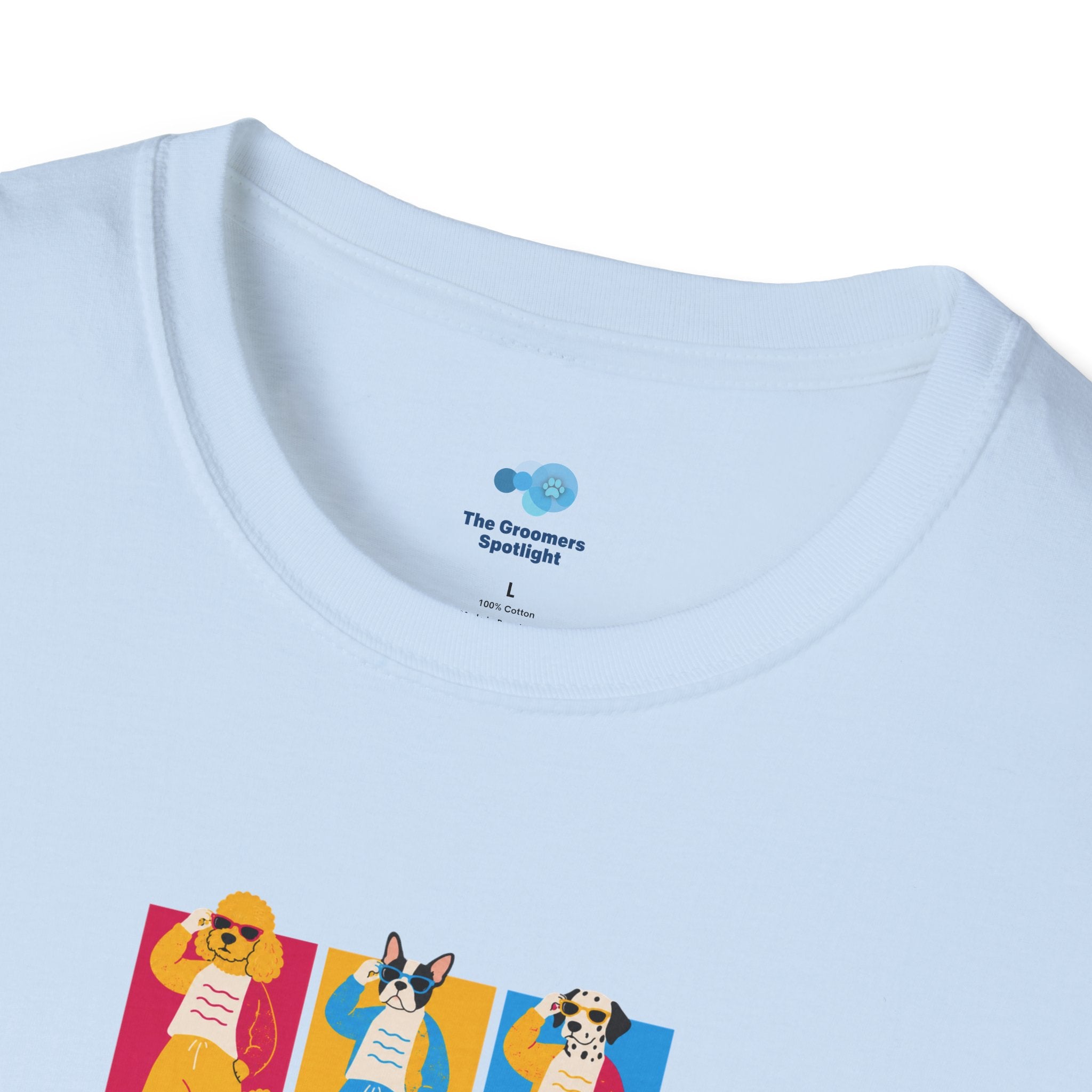 The Groomers Spotlight T-Shirt — Summertime Retro Canine Trio Tee