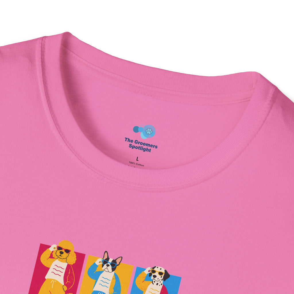 The Groomers Spotlight T-Shirt — Summertime Retro Canine Trio Tee