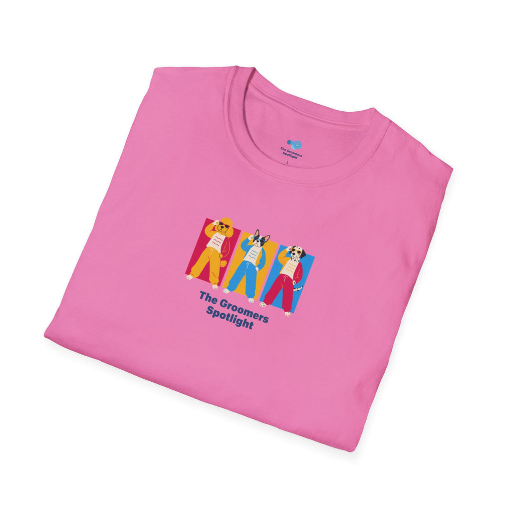 The Groomers Spotlight T-Shirt — Summertime Retro Canine Trio Tee