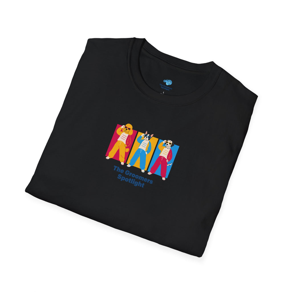 The Groomers Spotlight T-Shirt — Summertime Retro Canine Trio Tee