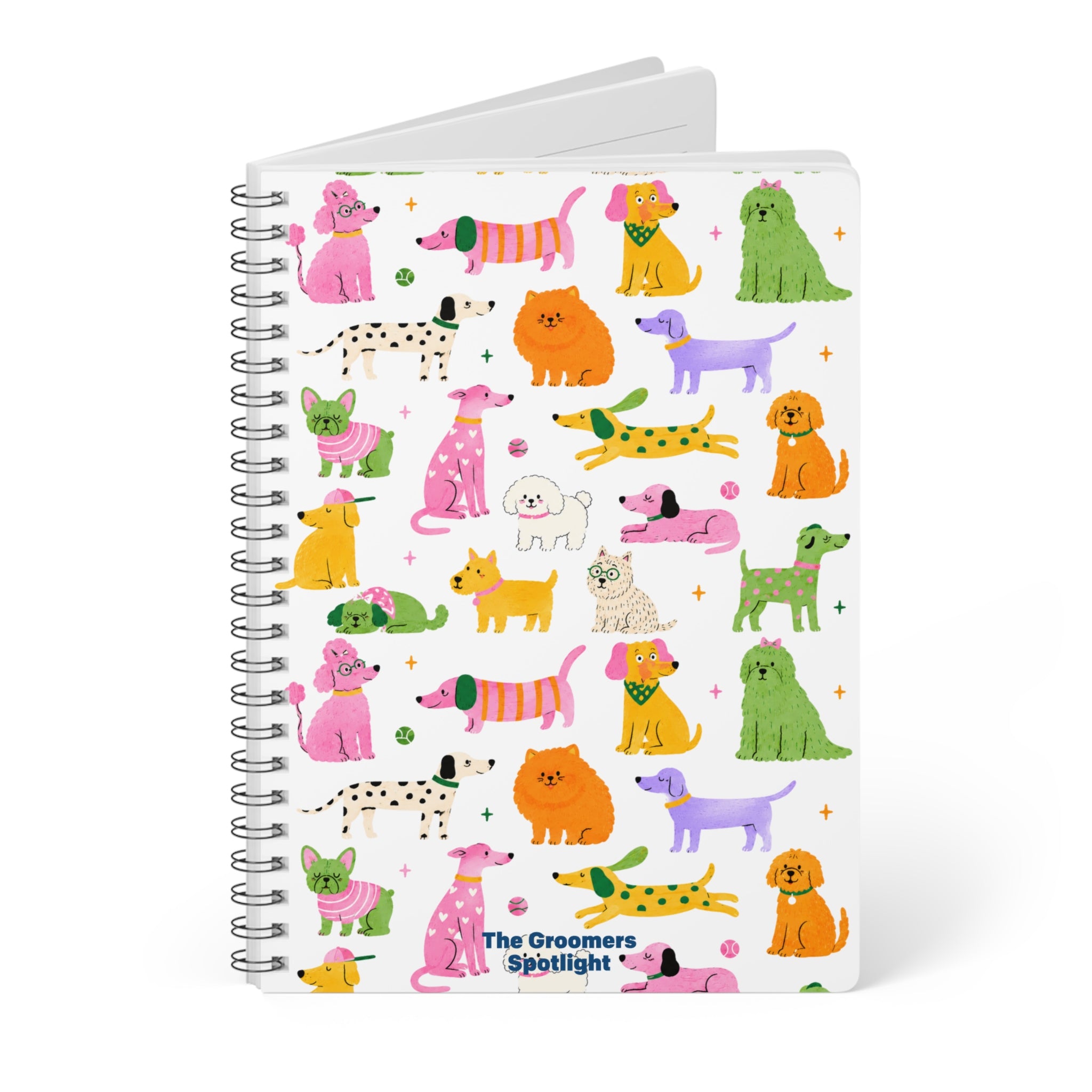 The Groomers Spotlight A5 Notebook — Colourful Dogs Pattern