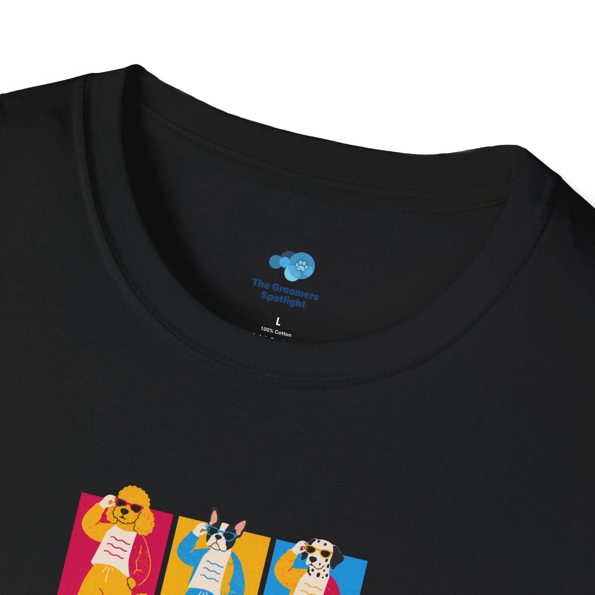 The Groomers Spotlight T-Shirt — Summertime Retro Canine Trio Tee