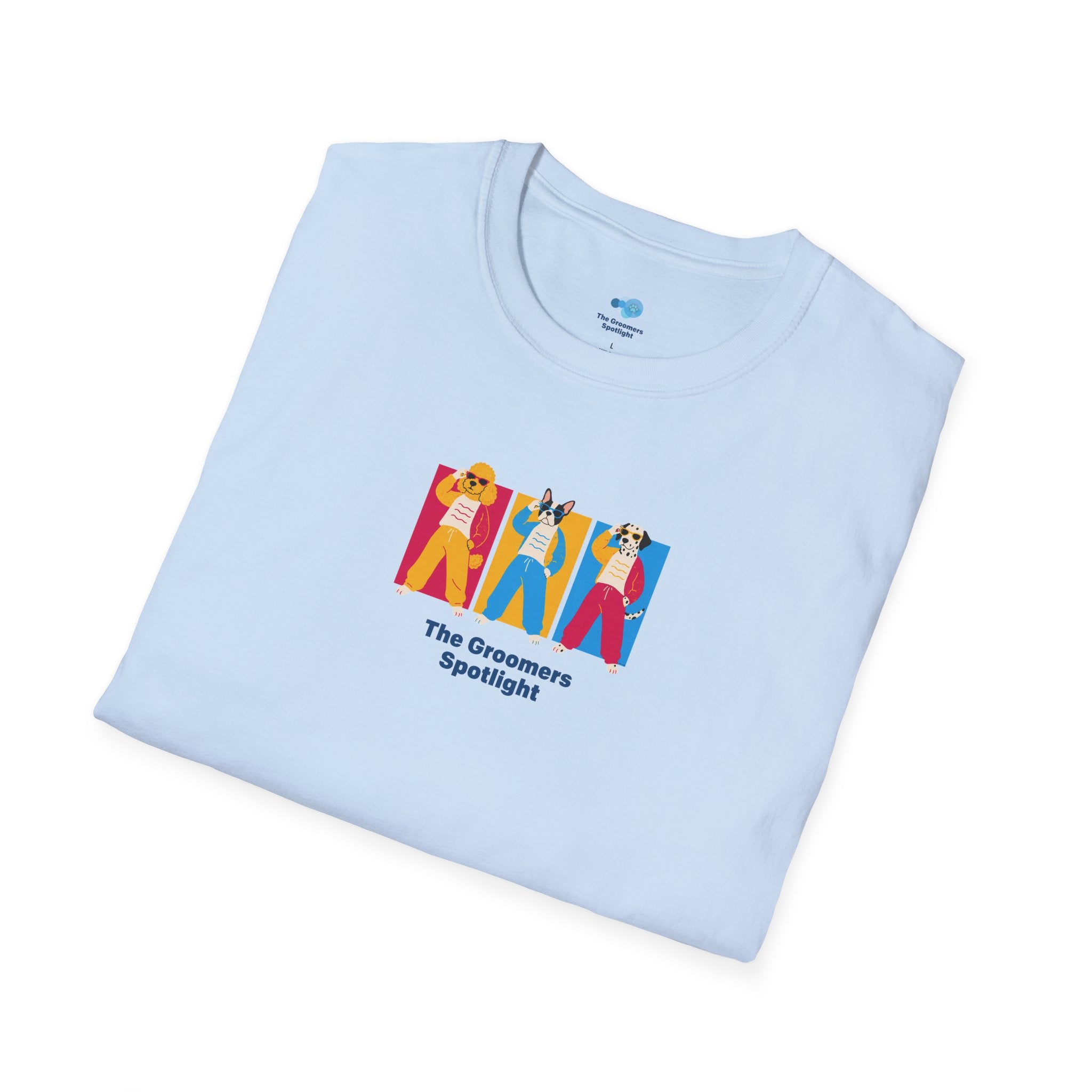 The Groomers Spotlight T-Shirt — Summertime Retro Canine Trio Tee