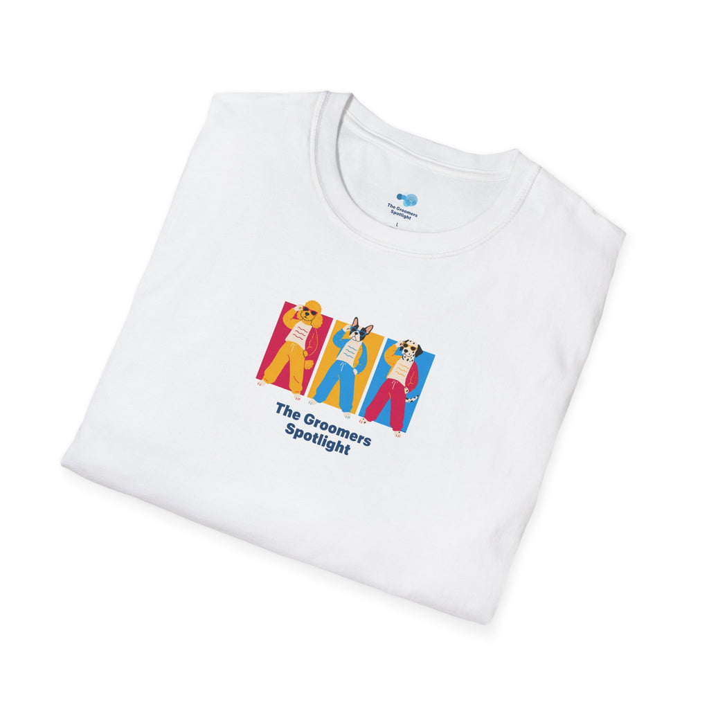 The Groomers Spotlight T-Shirt — Summertime Retro Canine Trio Tee